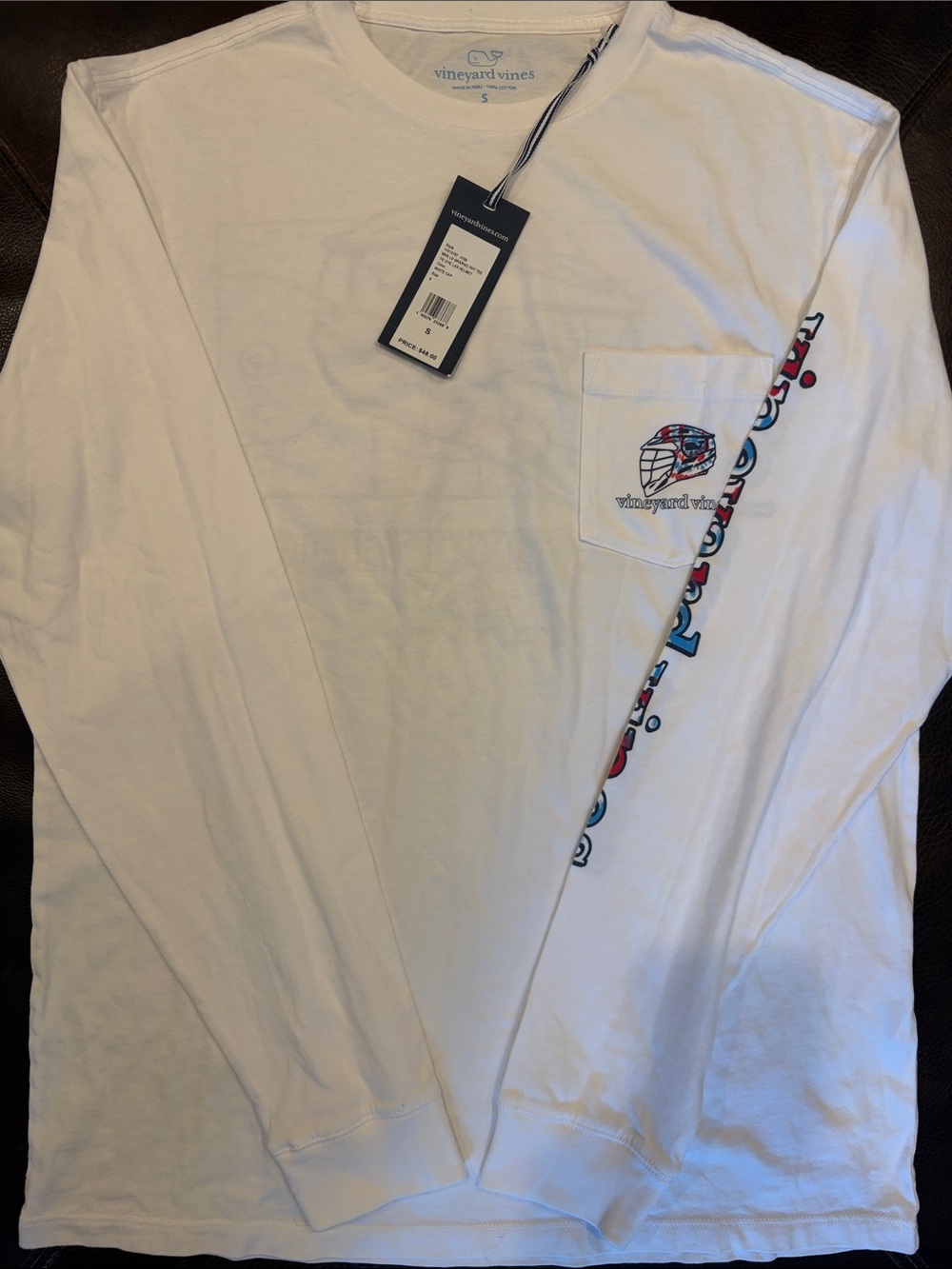 Vineyard Vines White Long-Sleeve Pocket Tee with Sleeve Graphic
